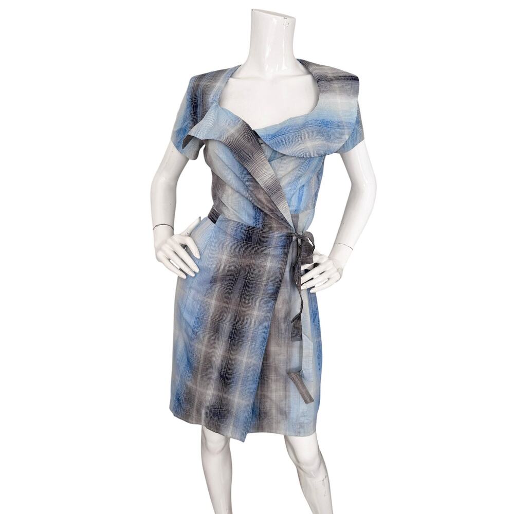 Vivienne Westwood Red Label Plaid Cotton Draped Wrap Dress 40